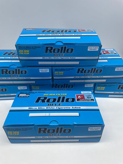 200 X Rollo 5.5mm Micro Slim Blue 20mm Filter Tubes. One Pack of 200 Tubes