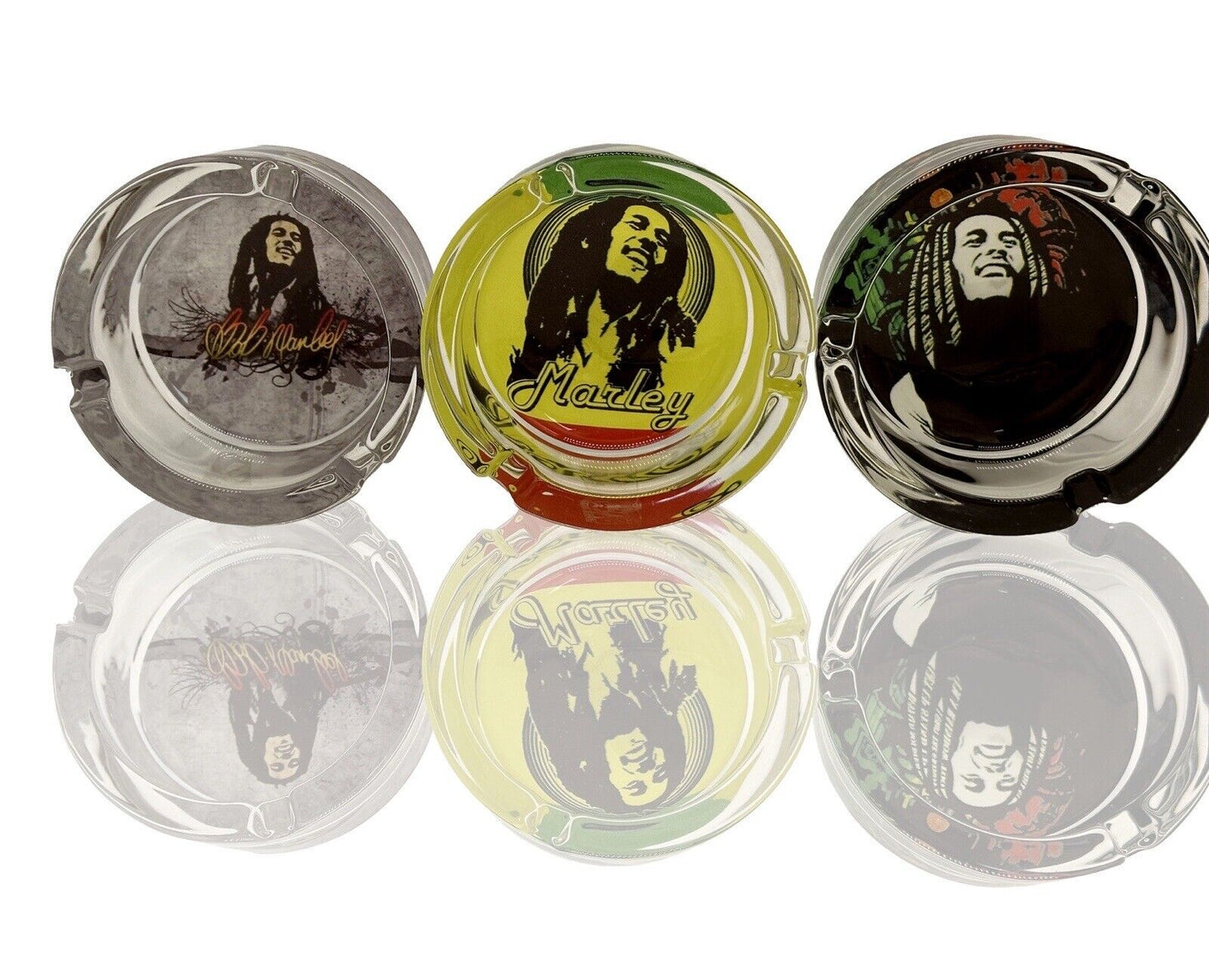 Small Bob Marley Glass Ashtray. Designs Selected Randomly